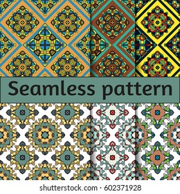 Set abstract seamless oriental pattern, Vector illustration. East ornament of geometrical elements and mandalas. Pattern based on the repetition and alternation of its constituent elements.