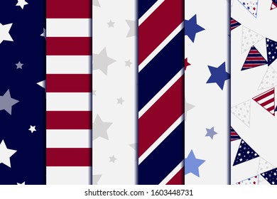 Set Abstract Seamless Pattern American President Day. Vector Illustration star and lines.