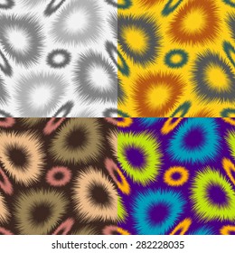 A set of abstract seamless pattern of colored fur curved rings