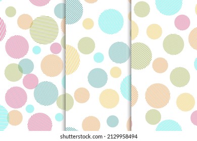 Set of Abstract seamless pattern with colorful circles shapes. Flat Art vector Illustration.