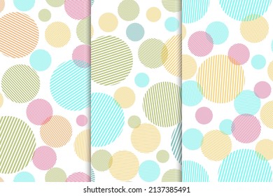 Set of Abstract seamless pattern with colorful circles shapes. Flat Art vector Illustration.