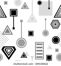 Set  Abstract seamless pattern from geometric form in postmodern Memphis Style black  grey on white for wallpaper or package or for clothes for decoration childish school subject or creative design