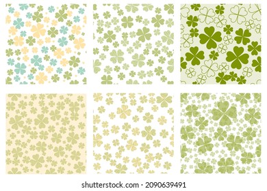 Set of Abstract seamless pattern with green shamrock shapes. St Patricks Day background.