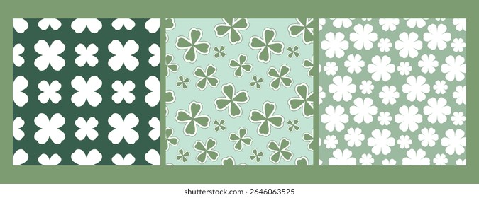 Set of abstract seamless pattern with green clover