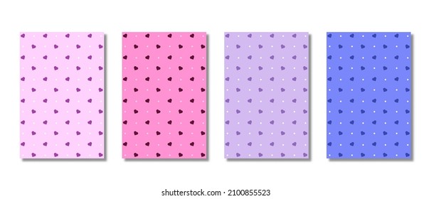 Set of abstract seamless pattern hearts. Pink and purple hearts seamless pattern. Universal print. Vector illustration