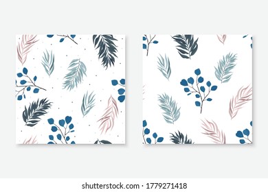Set abstract seamless pattern with leaves. Vector template.