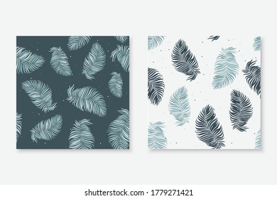 Set abstract seamless pattern with leaves. Vector template.