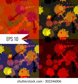 set of abstract seamless pattern multicolored translucent spots in red and yellow colors