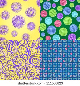 Set of Abstract Seamless Pattern with Round Balls and Dots. Vector Background