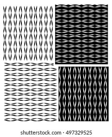 Set of abstract seamless patterns of black and white wavy narrow stripes. Horizontal and vertical bands. Zebra. Vector eps 10.
