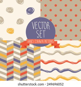 set of abstract seamless patterns, boho palette, vector illustration