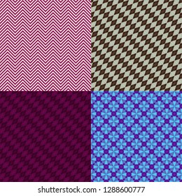Set abstract seamless patterns with colorful rhombus and zigzag stripes, vector eps 10