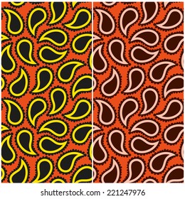 Set of abstract seamless patterns with decorative elements on a red background. Vector eps 10.