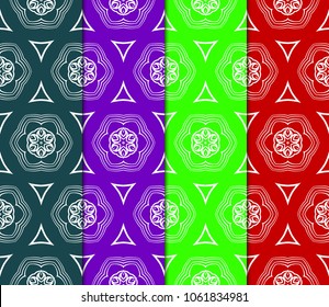 Set of Abstract seamless patterns in delicate bright colors. Geometric ornaments. Vector collection. For design, wallpaper, print, cover book