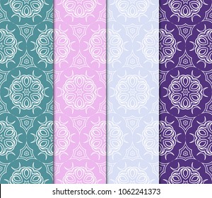 Set of Abstract seamless patterns in delicate bright colors. Geometric ornaments. Vector collection. For design, wallpaper, print, cover book