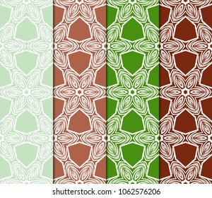 Set of Abstract seamless patterns in delicate bright colors. Geometric ornaments. Vector collection. For design, wallpaper, print, cover book
