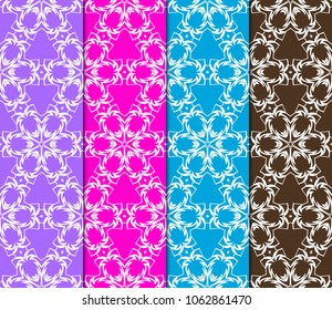 Set of Abstract seamless patterns in delicate bright colors. Geometric ornaments. Vector collection. For design, wallpaper, print, cover book