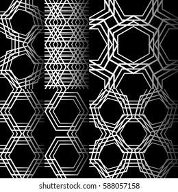 Set of abstract seamless patterns of different lines, which form geometric shapes. Background for business cards, websites, design of furniture and interior design. Vector illustration.