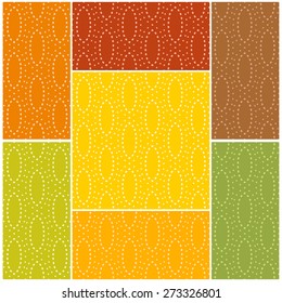 Set of abstract seamless patterns with dotted ovals in warm colors. Vector eps 10.