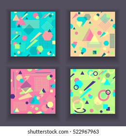 Set Abstract seamless patterns from geometric form in postmodern Memphis Style for wallpaper or package or for clothes for decoration childish school subject or for creative design