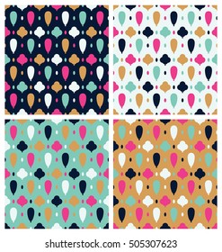 Set of abstract seamless patterns. Leaf, trees. Bright and juicy seamless vintage background. Geometric retro pattern. Trees for greeting cards, posters. Set of stylized trees. Crohn tree. Wood. 