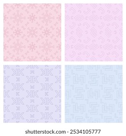 Set of abstract seamless patterns with letters I J K L   in soft colors for backgrounds, wallpaper, social media, textile, cover.