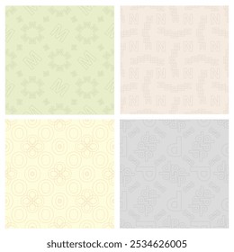 Set of abstract seamless patterns with letters M N O P   in soft colors for backgrounds, wallpaper, social media, textile, cover.