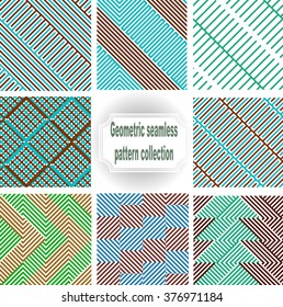 Set of Abstract Seamless Patterns . Lines wallpaper collection. backgrounds with stripes. Colorful Posters . Vector repeating decoration . 