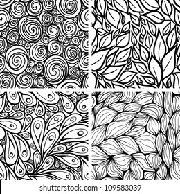 Set Abstract Seamless Patterns Swirls Leaves Stock Vector (Royalty Free ...