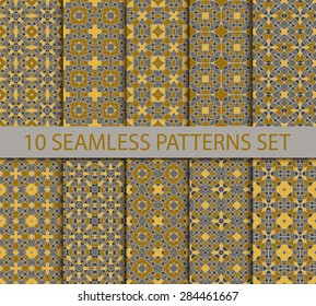 Set of abstract seamless patterns. Ten unrepeatable ornaments with Swatch for filling.