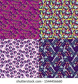 Set of Abstract seamless vector pattern for girls, boys, clothes. Creative background with dots, geometric figures Funny wallpaper for textile and fabric. Fashion style. Colorful bright.