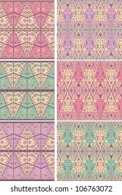 Set of abstract seamless wallpaper with different geometric shapes