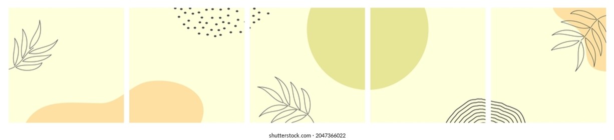 Set of Abstract Seasonal Background for Social Media Post Template, Banner, Microblog, Carousel, Card. Autumnal Background with Leaves and Abstract Shape.