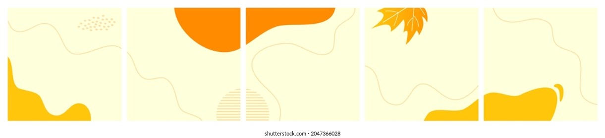 Set of Abstract Seasonal Background for Social Media Post Template, Banner, Microblog, Carousel, Card. Autumnal Background with Leaves and Abstract Shape.