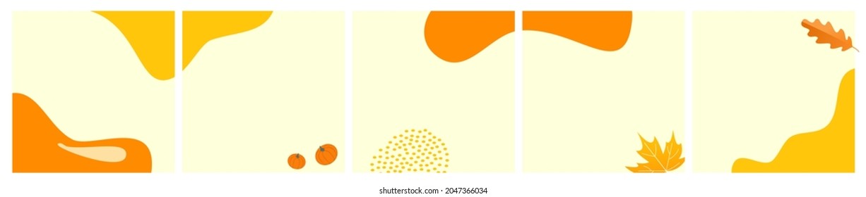 Set of Abstract Seasonal Background for Social Media Post Template, Banner, Microblog, Carousel, Card. Autumnal Background with Leaves and Abstract Shape.