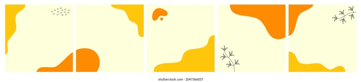 Set of Abstract Seasonal Background for Social Media Post Template, Banner, Microblog, Carousel, Card. Autumnal Background with Leaves and Abstract Shape.