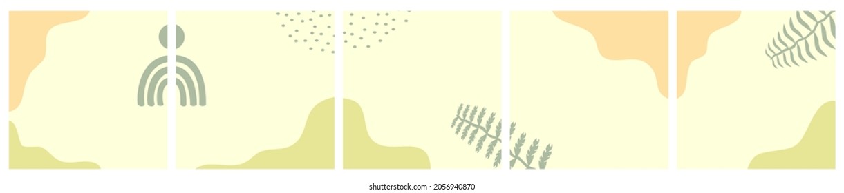 Set of Abstract Seasonal Background for Social Media Post Template, Banner, Microblog, Carousel, Card. Autumnal Background with Leaves and Abstract Shape.