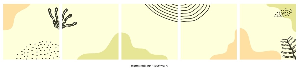 Set of Abstract Seasonal Background for Social Media Post Template, Banner, Microblog, Carousel, Card. Autumnal Background with Leaves and Abstract Shape.