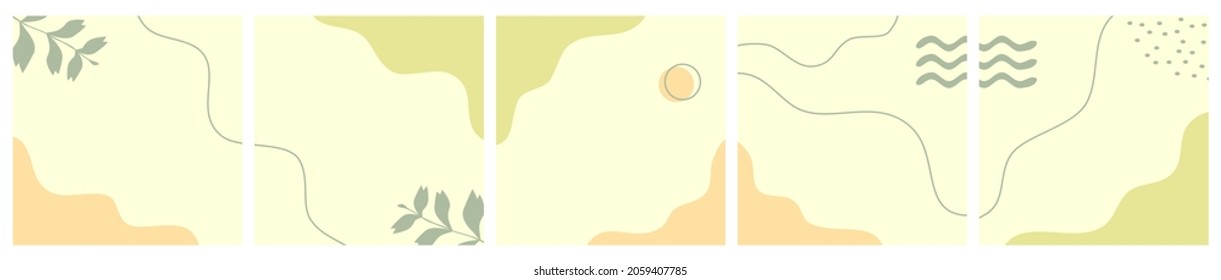 Set of Abstract Seasonal Background for Social Media Post Template, Banner, Microblog, Carousel, Card. Autumnal Background with Leaves and Abstract Shape.