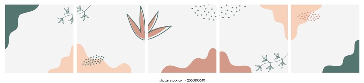 Set of Abstract Seasonal Background for Social Media Post, Banner, Microblog, Carousel, Template, Card. Abstract Background with Leaves and Organic Shape.