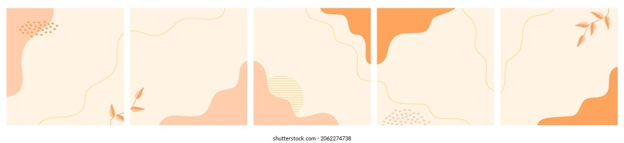 Set of Abstract Seasonal Background for Social Media Post, Banner, Microblog, Carousel, Template, Card. Abatract Background with Leaves and organic Shape.