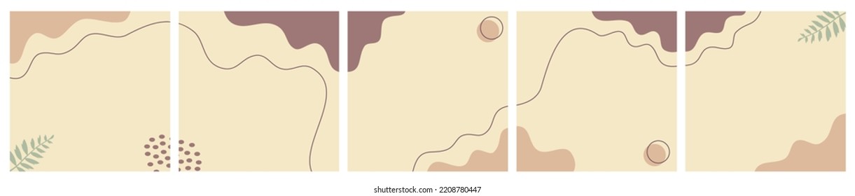 Set of Abstract Seasonal Background for Social Media Post Template, Banner, Microblog, Carousel, Card. Abatract Background with Leaves and organic Shape.