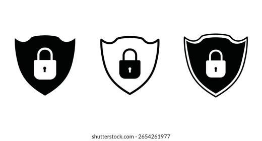 Conjunto de ilustração de ícone de vetor de segurança abstrato isolado no fundo branco. Ícone de segurança da blindagem. Bloquear ícone de segurança.