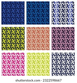 Set of abstract seed design repeating; round beans ornament repetition; nine vectors with different color composition; 