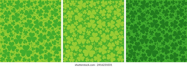 Set of abstract Shamrock seamless patterns for St. Patrick's Day card. Seamless Pattern background with three - leaved shamrocks St. Patrick's day holiday symbol. Irish symbols of the holiday.17 march