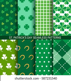 Set of abstract Shamrock seamless patterns for St. Patrick's Day card
