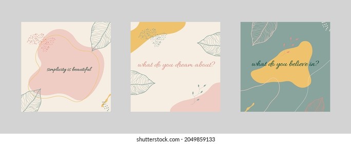 Set of abstract shape backgrounds or patterns. Creative modern graphic design for social media post template. Vector