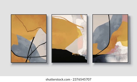 Set of abstract shape cards with gold splashes. Wedding watercolor concept. Invitation. Wallpaper, vector background decoration or invitation card design,