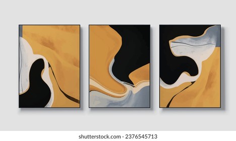 Set of abstract shape cards with gold splashes. Wedding watercolor concept. Invitation. Wallpaper, vector background decoration or invitation card design,