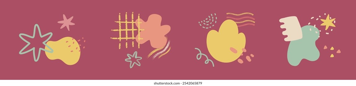 Set of abstract shape compositions for backgrounds. Cute geometric forms isolated vector illustration.